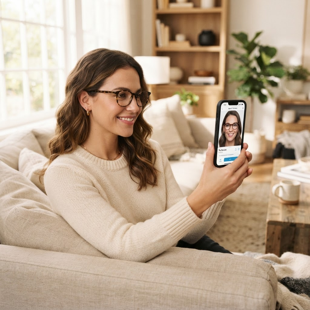 Virtuelle Brillenanprobe bei Augenoptik Bettzüge