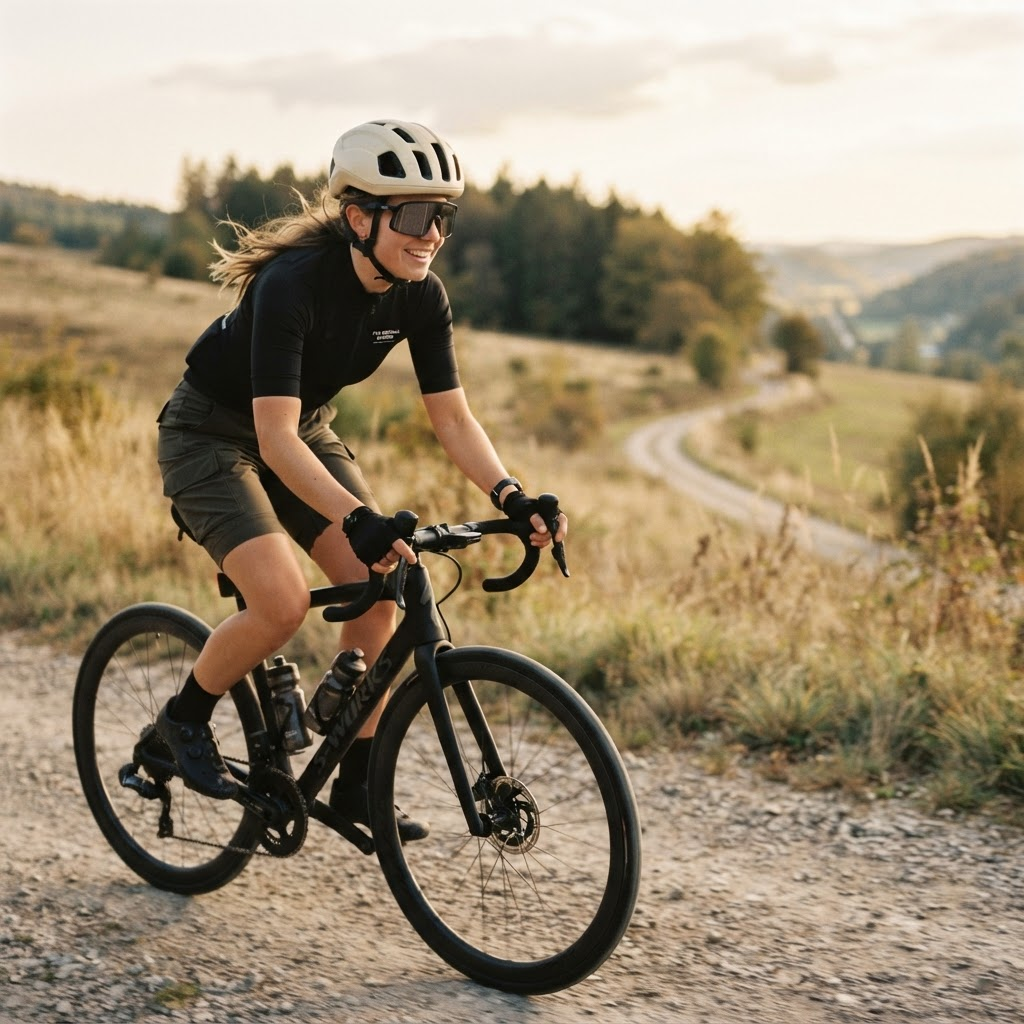 Radfahrer mit Helm und Sportbrille